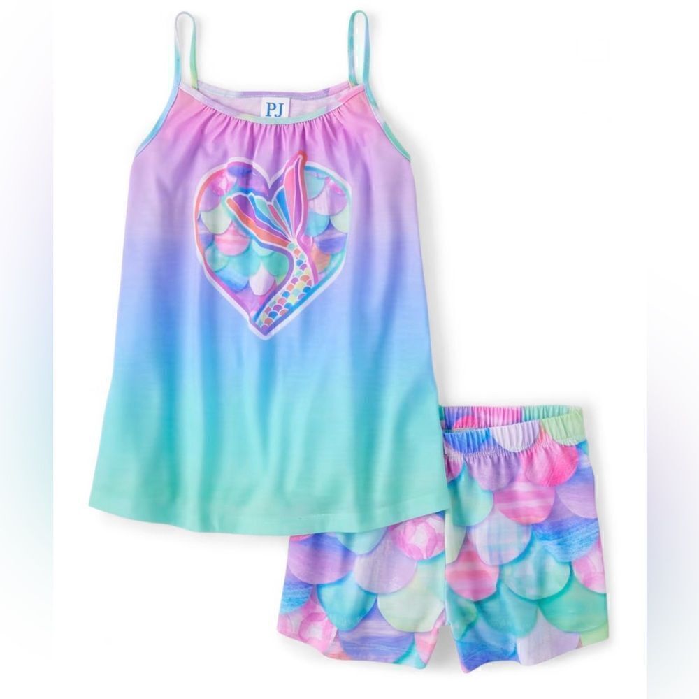 The Children's Place Mermaid Pajamas Neon Soft Mint S (5/6) NWT IN PACKA…